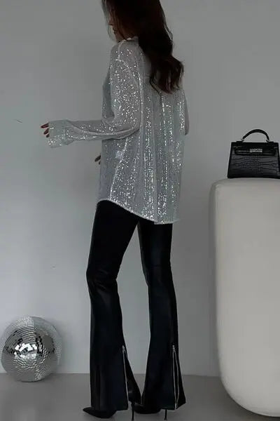 'Acacia' Sequin Long Sleeve Shirt - Celes Fashion